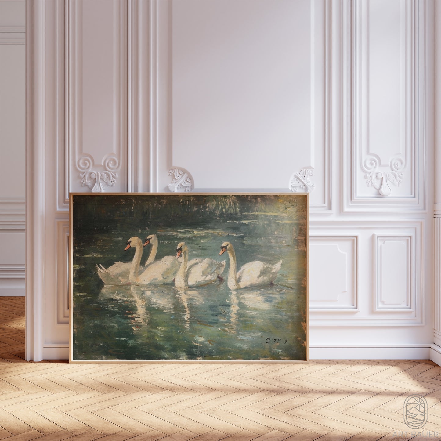 Elegant Swans in Pond | Framed Print | Ingall Nocturne, 2024