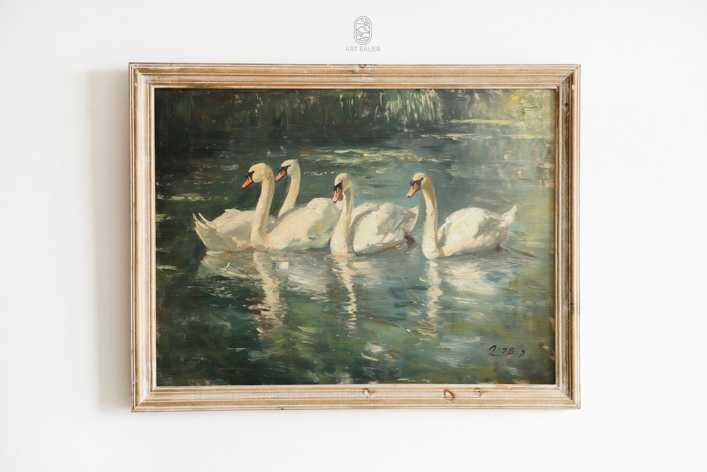 Elegant Swans in Pond | Framed Print | Ingall Nocturne, 2024