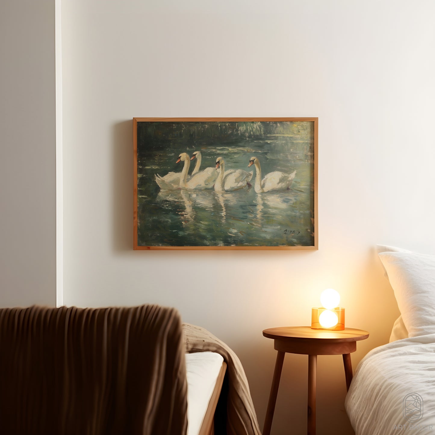 Elegant Swans in Pond | Framed Print | Ingall Nocturne, 2024