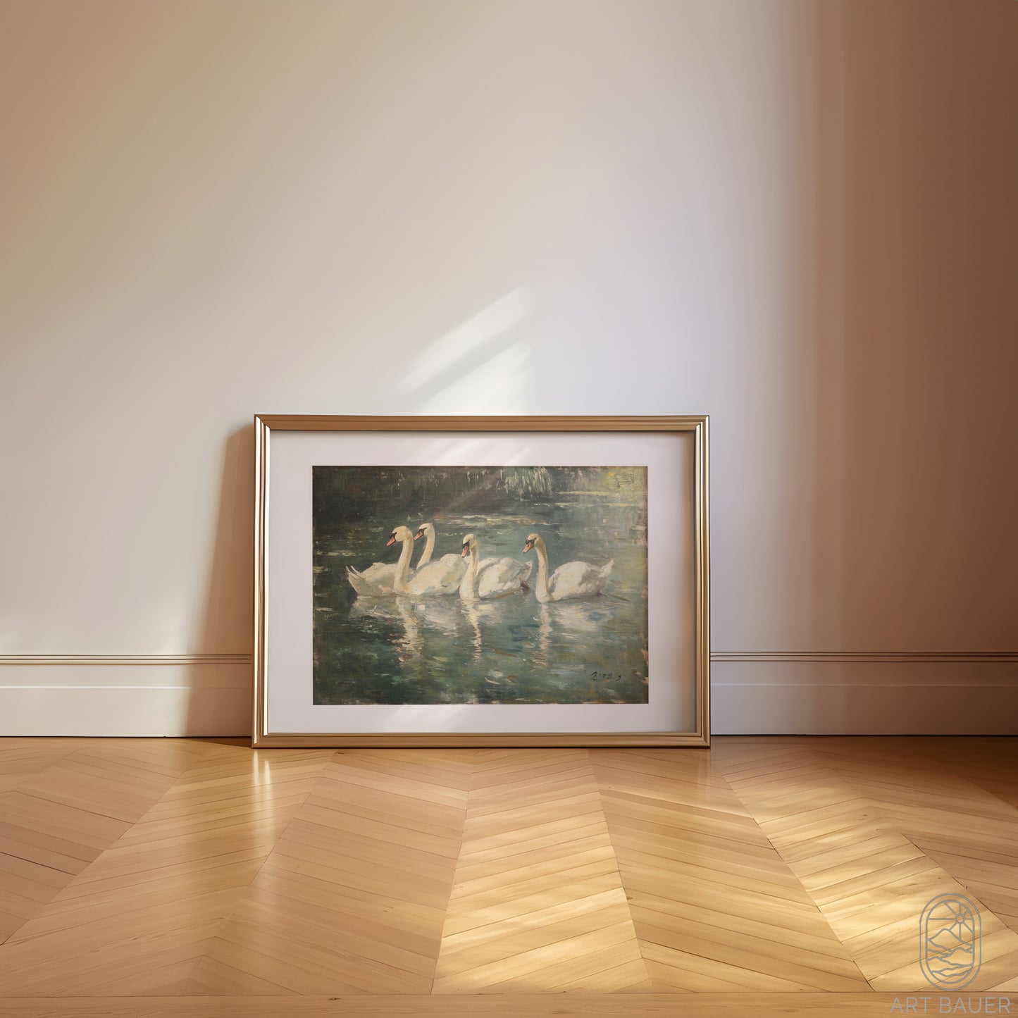 Elegant Swans in Pond | Framed Print | Ingall Nocturne, 2024