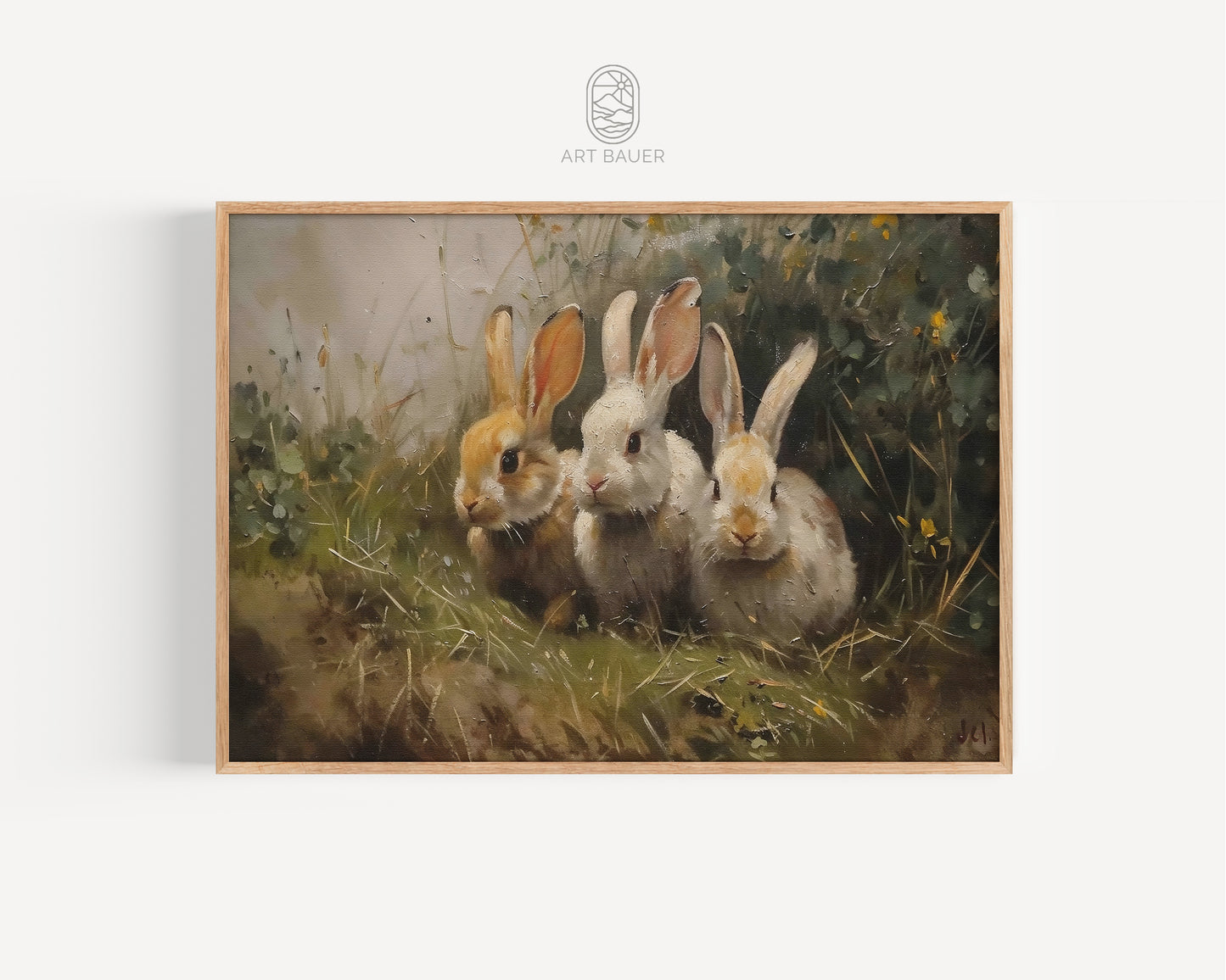 Three Bunnies in Forest | Framed Print | Ingall Nocturne, 2024