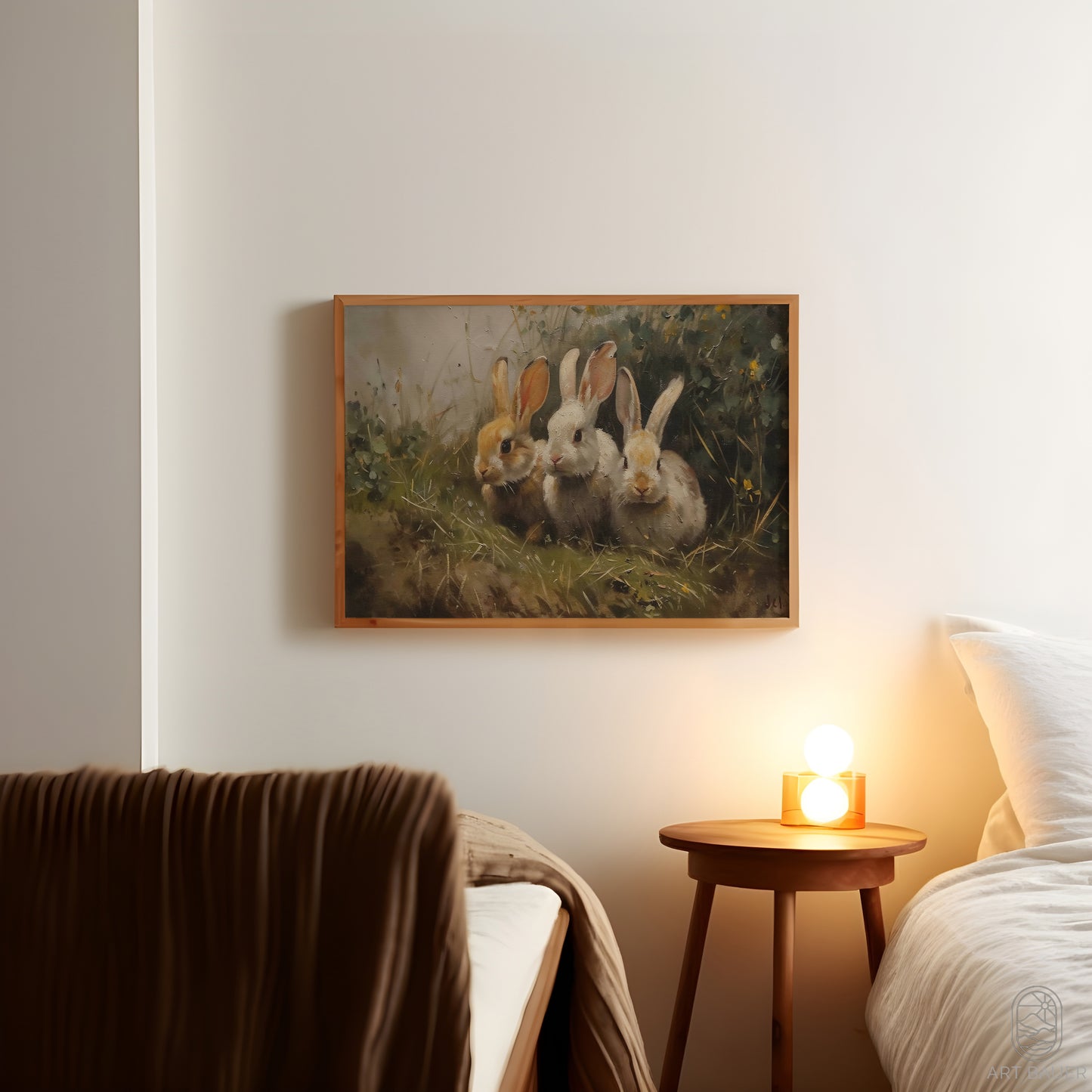 Three Bunnies in Forest | Framed Print | Ingall Nocturne, 2024