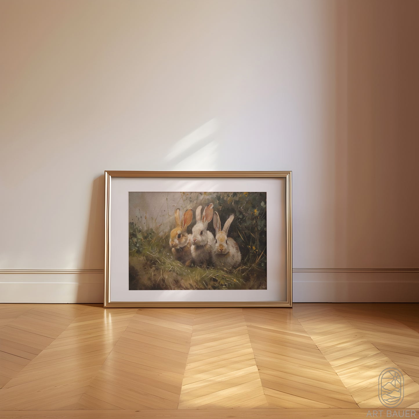 Three Bunnies in Forest | Framed Print | Ingall Nocturne, 2024