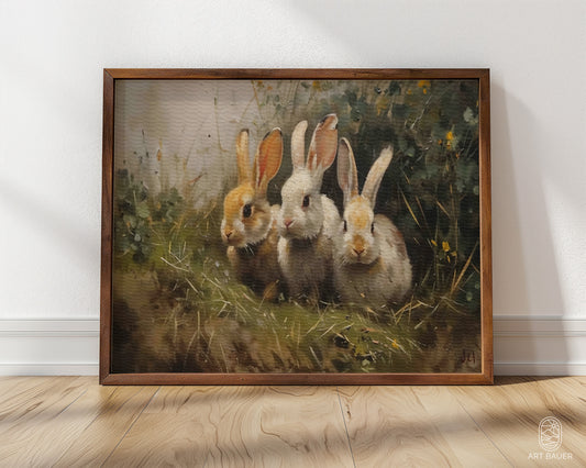 Three Bunnies in Forest | Framed Print | Ingall Nocturne, 2024