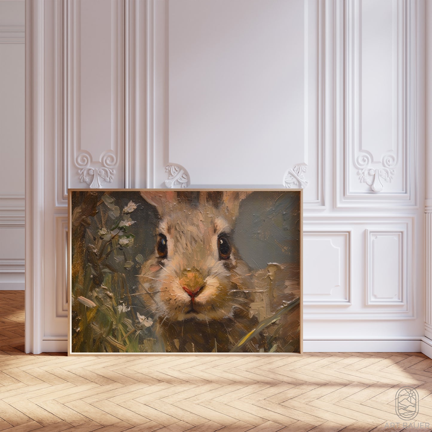 Rabbit in Flowery Meadow | Framed Print | Ingall Nocturne, 2024