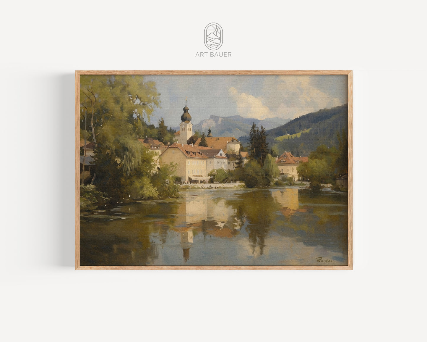 Charming Lakeside German Village | Framed Print | Ingall Nocturne, 2024