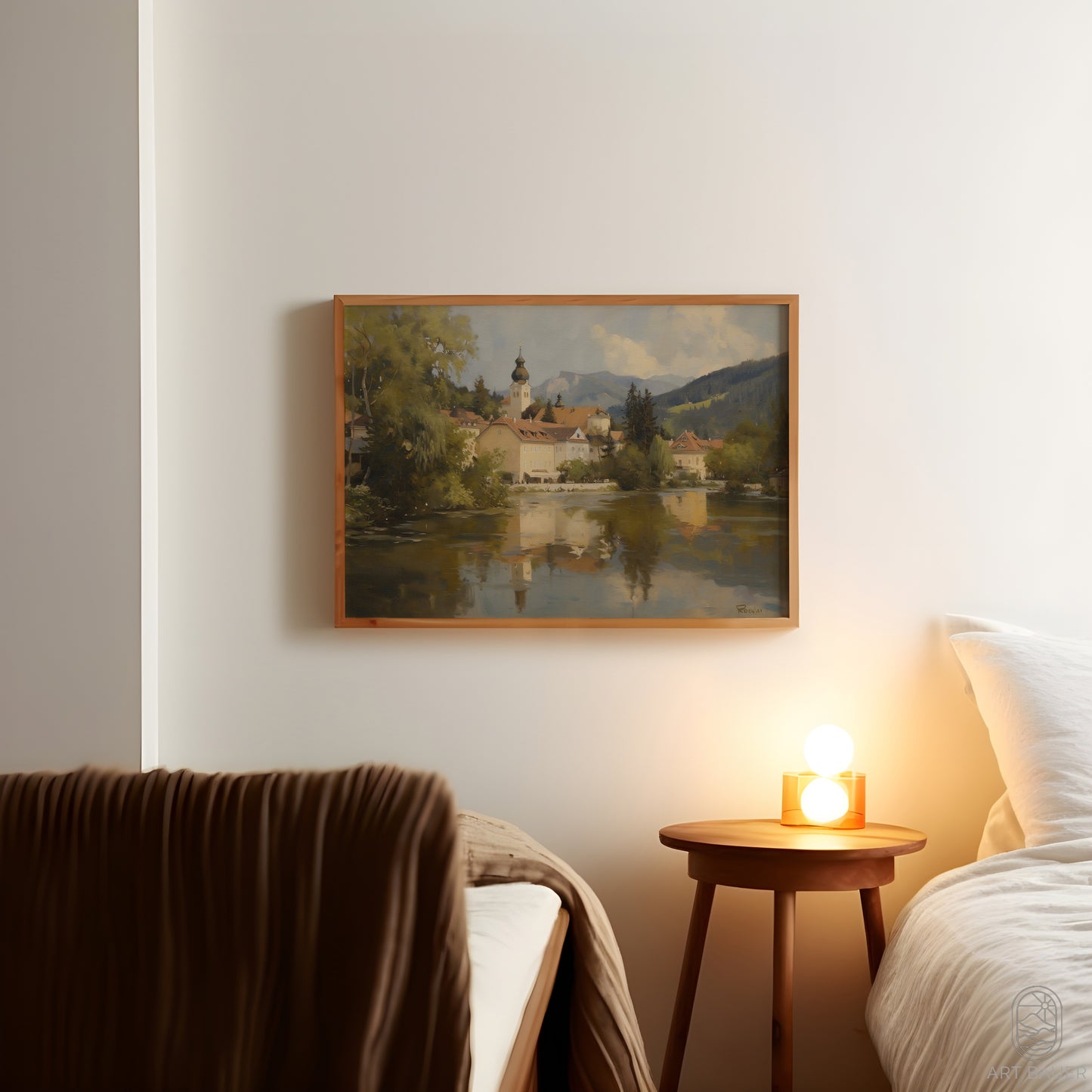 Charming Lakeside German Village | Framed Print | Ingall Nocturne, 2024