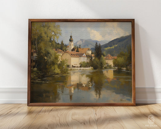 Charming Lakeside German Village | Framed Print | Ingall Nocturne, 2024