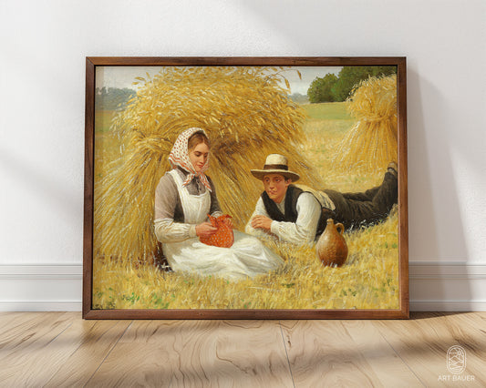 Young Man Courting a Maid during Harvest | Framed Print | Poul Steffensen, 1905