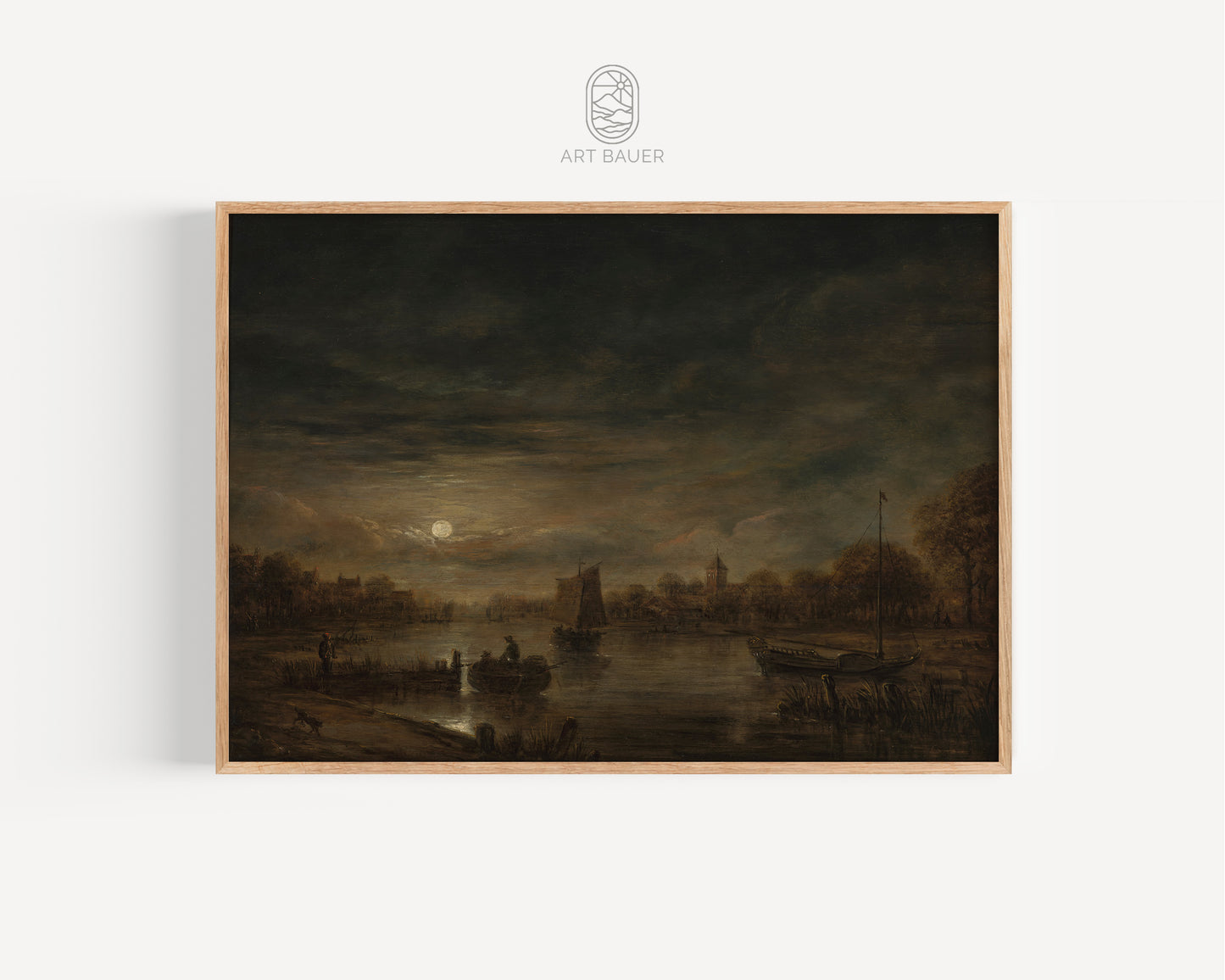 River Landscape in Moonlight | Framed Print | Aert van der Neer, 1650