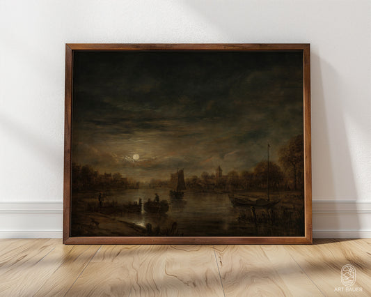 River Landscape in Moonlight | Framed Print | Aert van der Neer, 1650